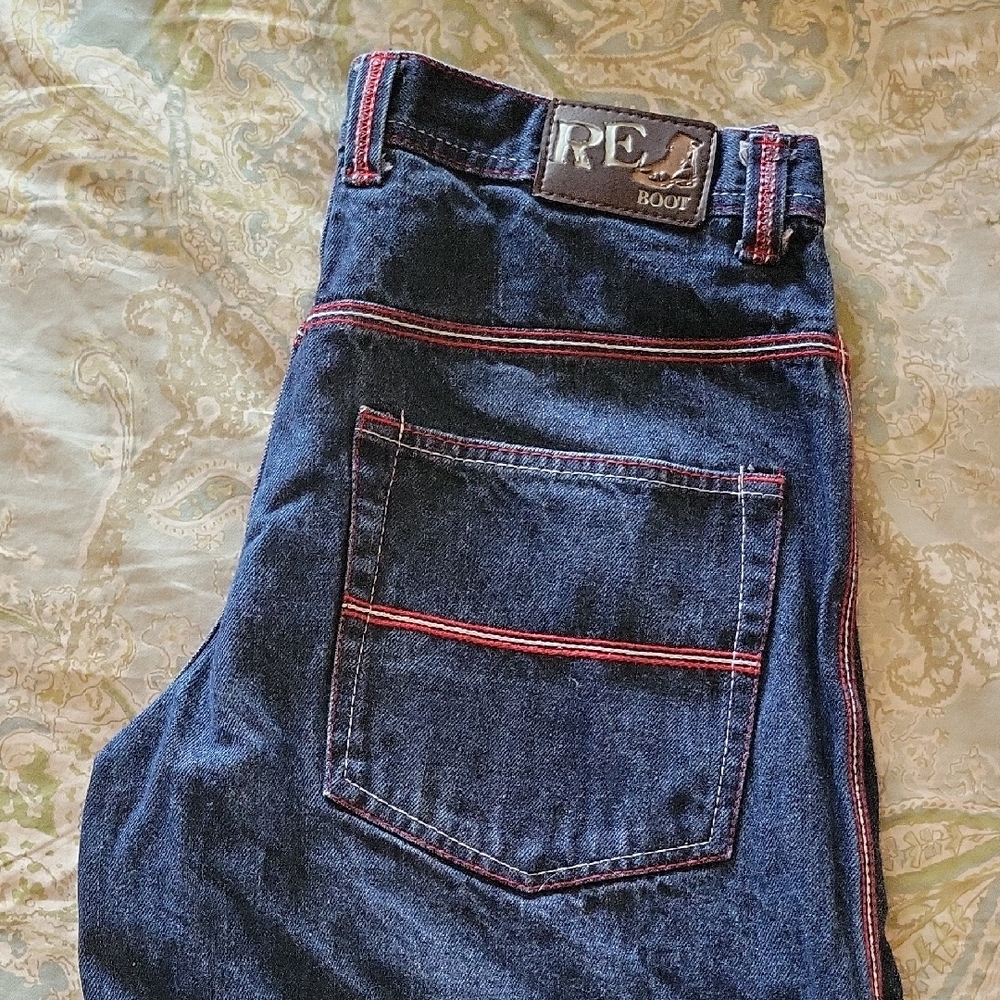 REBOOT DENIM SHORTS with Red Stitching